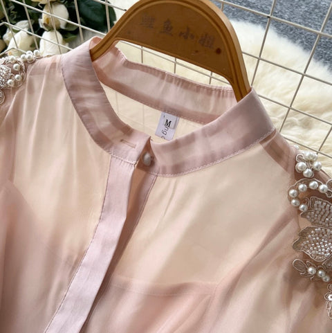 Puffy Sleeve Beaded Embroidery Dress