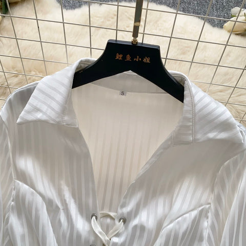 Lace-up White Striped Shirt