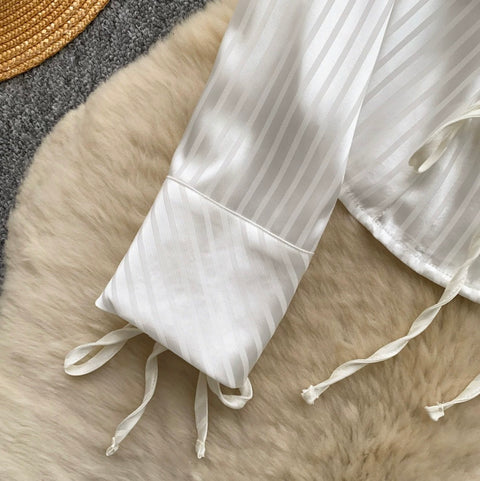 Lace-up White Striped Shirt