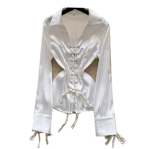 Lace-up White Striped Shirt