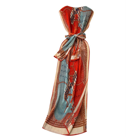 Chinese Style Print Pleated Dress