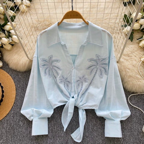 Niche Design V-neck Hollowed Shirt