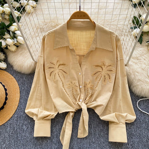 Niche Design V-neck Hollowed Shirt