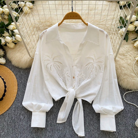 Niche Design V-neck Hollowed Shirt