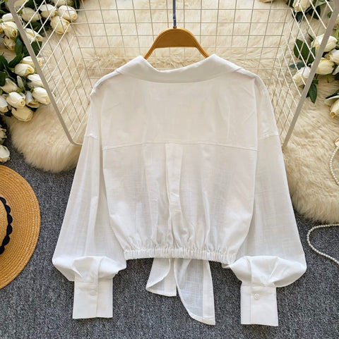 Niche Design V-neck Hollowed Shirt
