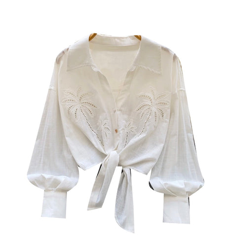 Niche Design V-neck Hollowed Shirt