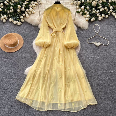 French Style Embroidered A-line Dress