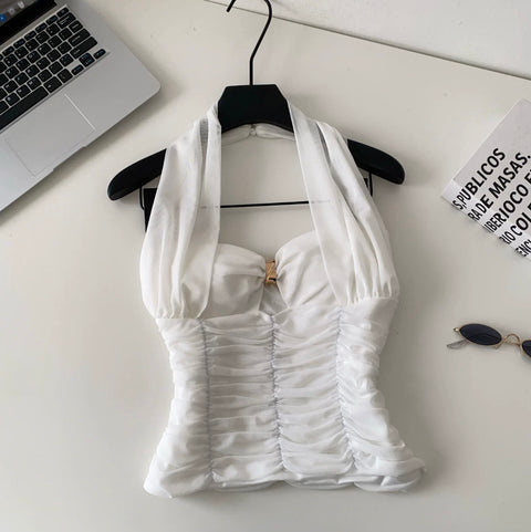 Sexy Backless Pleated Halter Top