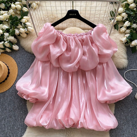 Off Shoulder Satin Ruffled Top