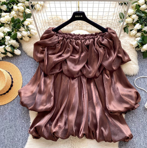 Off Shoulder Satin Ruffled Top