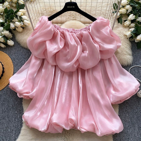 Off Shoulder Satin Ruffled Top