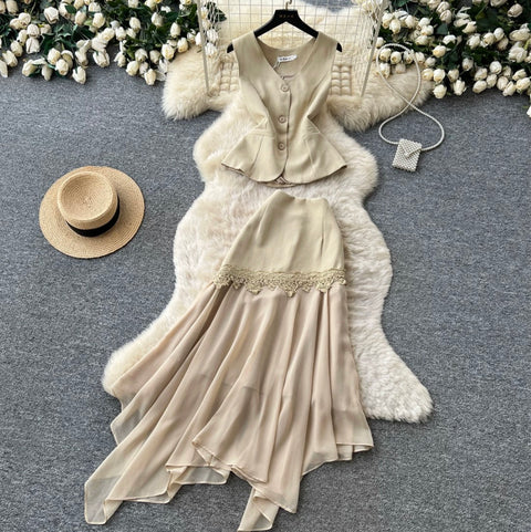Vest & Skirt Lace Patchwork 2Pcs