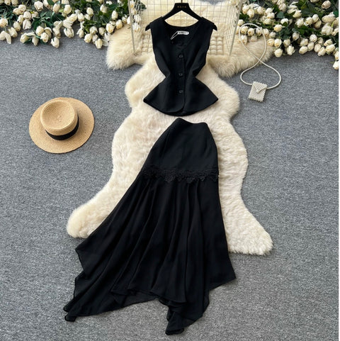 Vest & Skirt Lace Patchwork 2Pcs