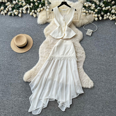 Vest & Skirt Lace Patchwork 2Pcs