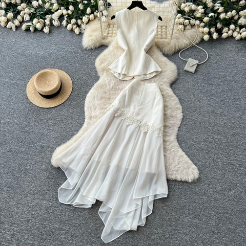 Vest & Skirt Lace Patchwork 2Pcs