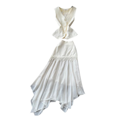 Vest & Skirt Lace Patchwork 2Pcs