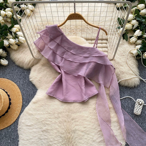 French Style Ruffled Mesh Top