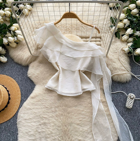 French Style Ruffled Mesh Top