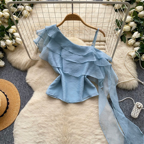 French Style Ruffled Mesh Top