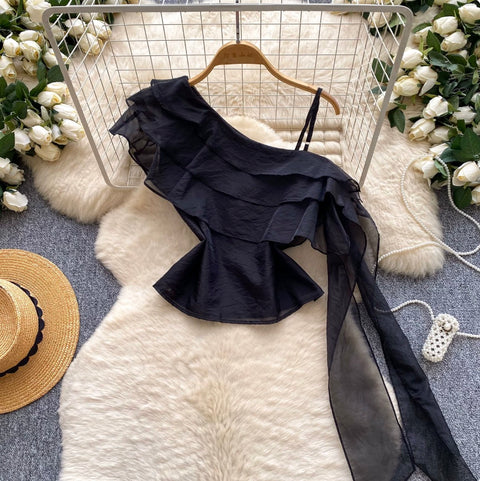 French Style Ruffled Mesh Top