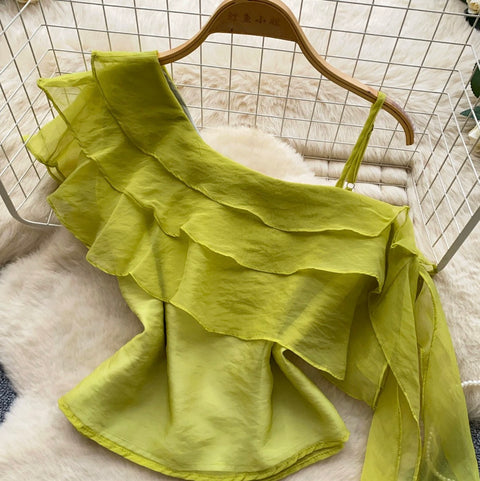 French Style Ruffled Mesh Top