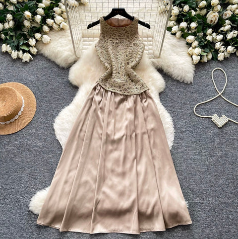 Embroidery Lace Patchwork Sleeveless Dress
