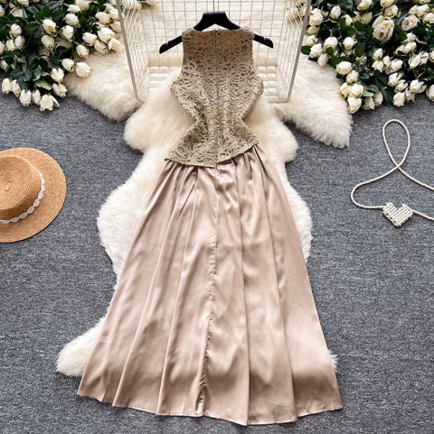 Embroidery Lace Patchwork Sleeveless Dress