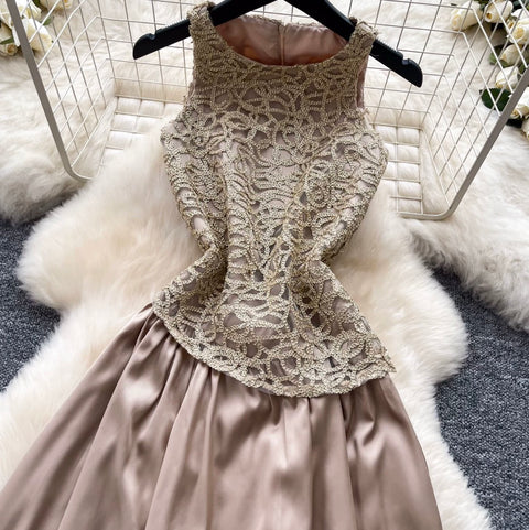 Embroidery Lace Patchwork Sleeveless Dress