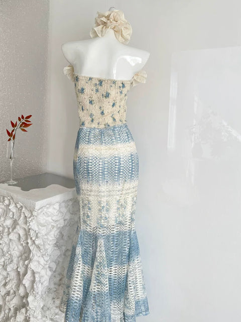 Off-shoulder Top & Fishtail Skirt Floral 2Pcs