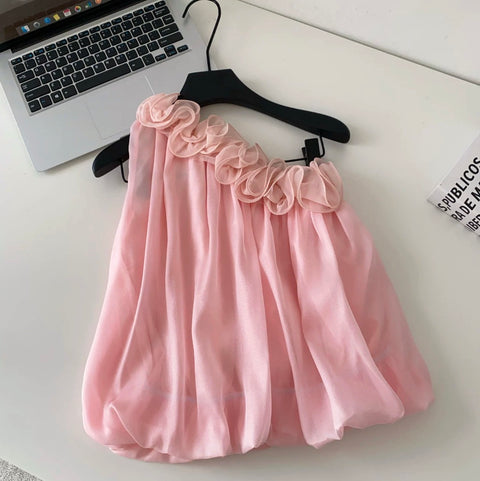 Sweetie Ruffled Neckline Mesh Top