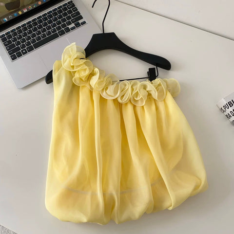 Sweetie Ruffled Neckline Mesh Top