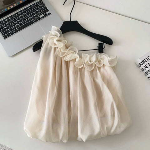 Sweetie Ruffled Neckline Mesh Top