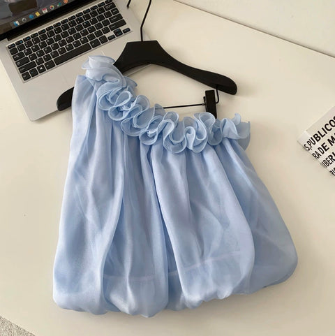 Sweetie Ruffled Neckline Mesh Top