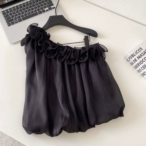 Sweetie Ruffled Neckline Mesh Top