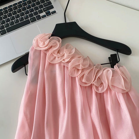 Sweetie Ruffled Neckline Mesh Top
