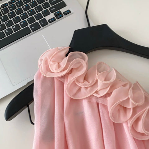 Sweetie Ruffled Neckline Mesh Top
