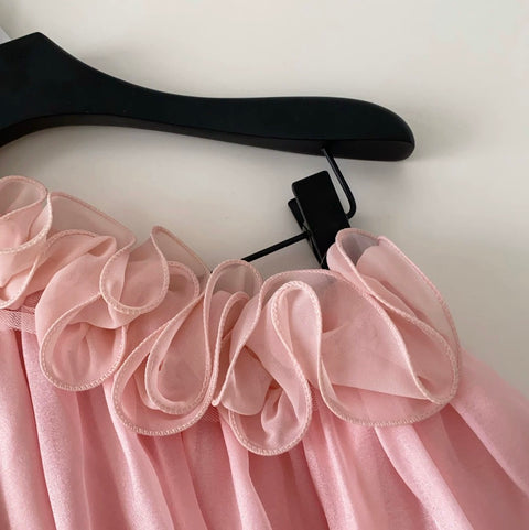 Sweetie Ruffled Neckline Mesh Top