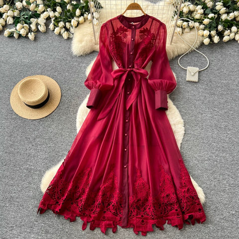 Hollowed Embroidery Lace Dress