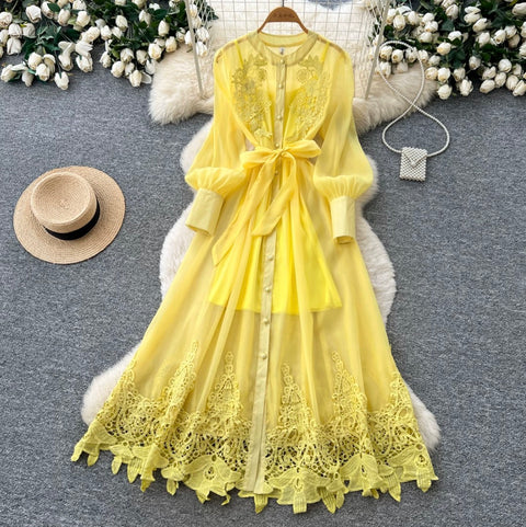 Hollowed Embroidery Lace Dress