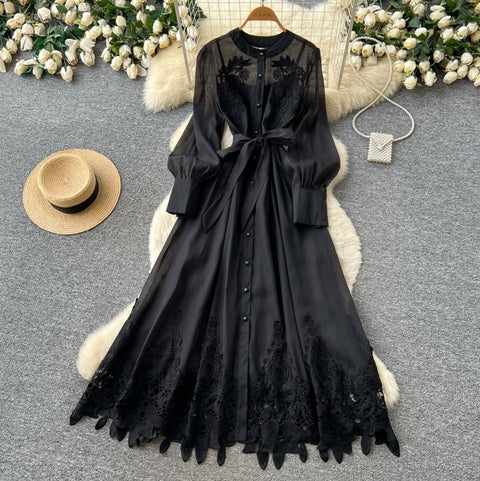 Hollowed Embroidery Lace Dress