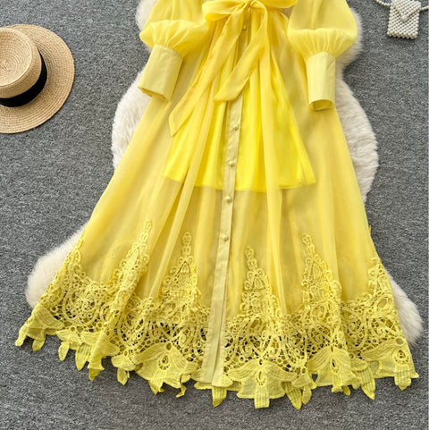 Hollowed Embroidery Lace Dress