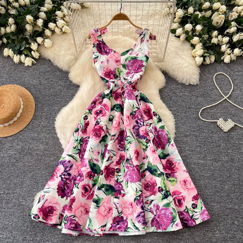 High-end Floral Print A-line Dress