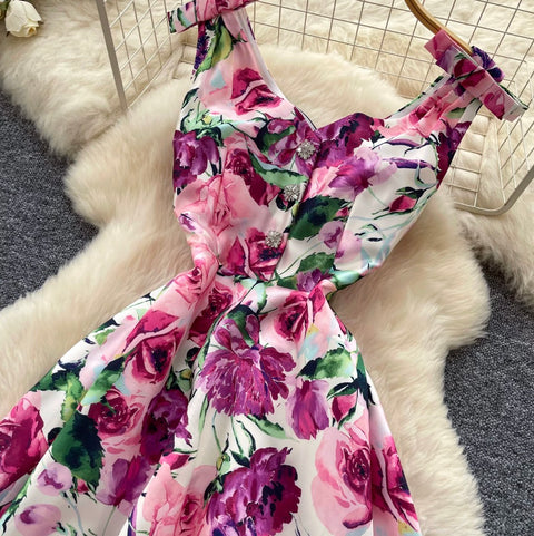 High-end Floral Print A-line Dress