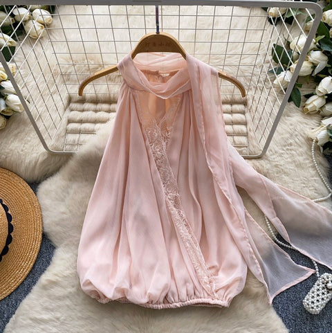 French Style Chiffon Top with Ribbon