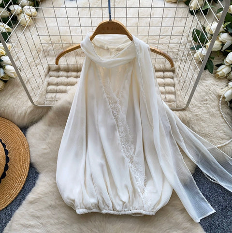 French Style Chiffon Top with Ribbon