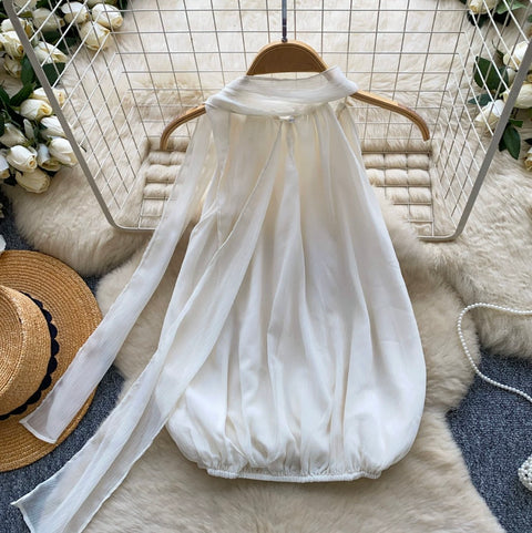 French Style Chiffon Top with Ribbon