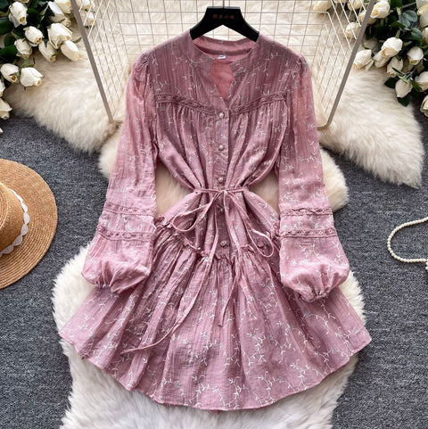 Fairy V-neck Floral Lace Shirt Dress