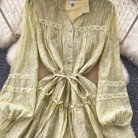 Fairy V-neck Floral Lace Shirt Dress