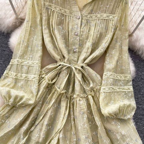 Fairy V-neck Floral Lace Shirt Dress