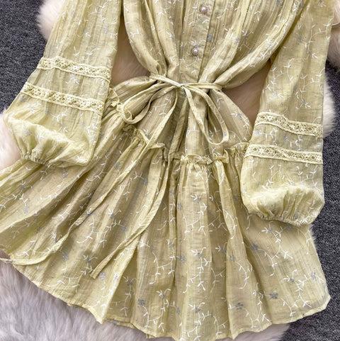 Fairy V-neck Floral Lace Shirt Dress